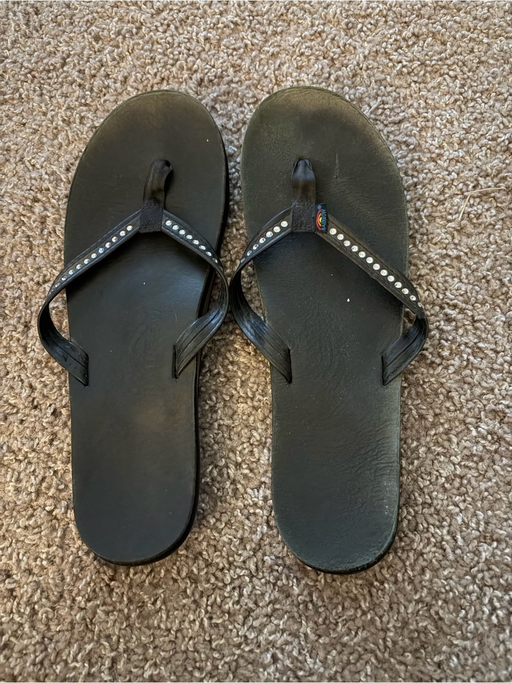 Rainbow Flip Flops Women’s 9.5-10 Black Rhinestones